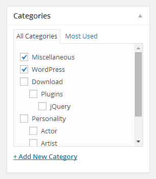 Default WordPress category selection